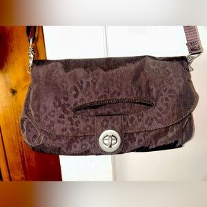 BAGGALLINI Foldover Turnlock Espresso Cheetah-Embossed Brasilia Crossbody Bag